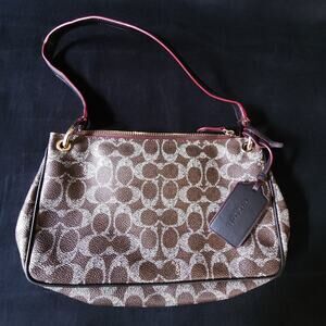 Authentic Brown Coach Charley in Signature Print Canvas Shoulder Bag Purse